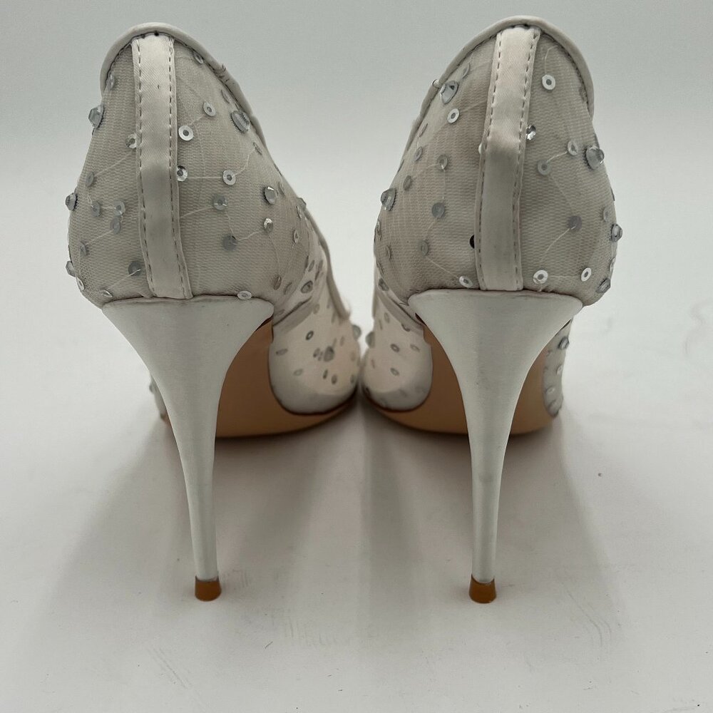 XYD White Rhinestones Studded Stiletto High Heels Mesh Pumps Wedding Shoes - Picture 3 of 5